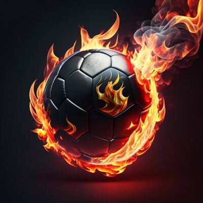 a soccer ball with flames either side Thumbnail